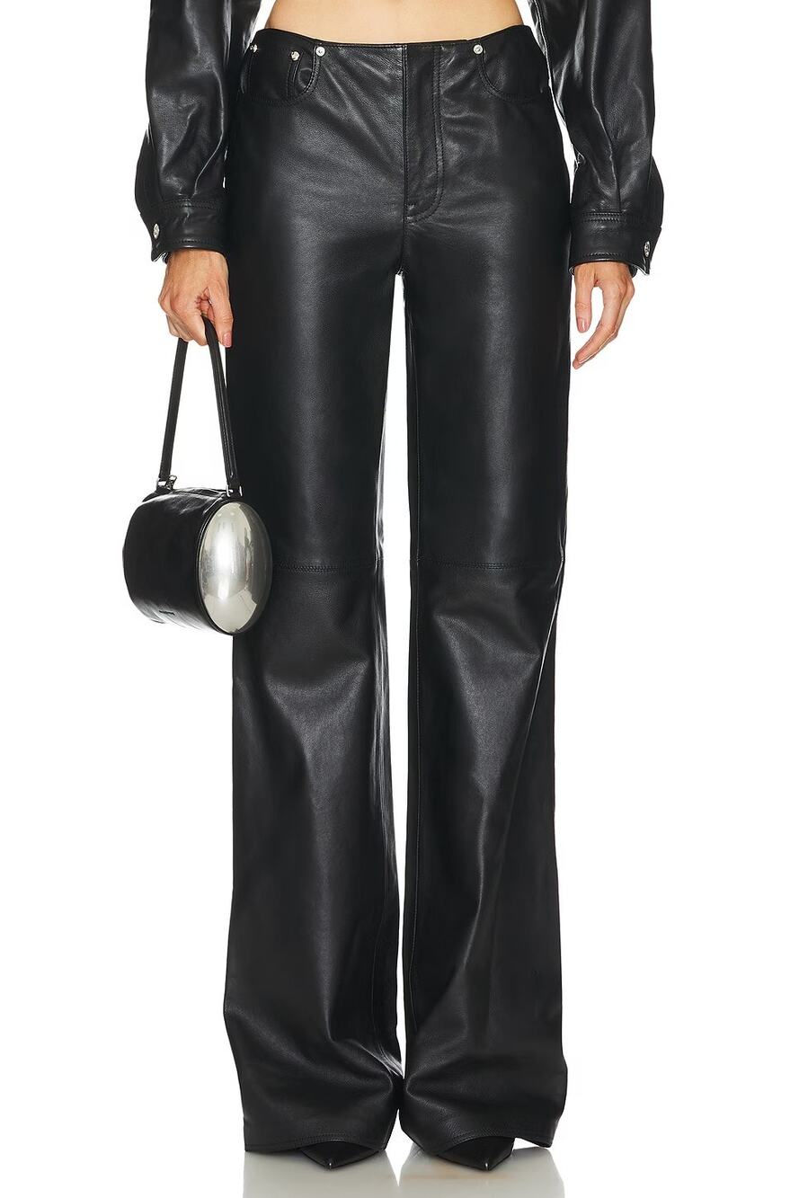 Moschino Jeans Leather Pants High Rise Wide Leg 90s Y2K Vintage Streetwear 4